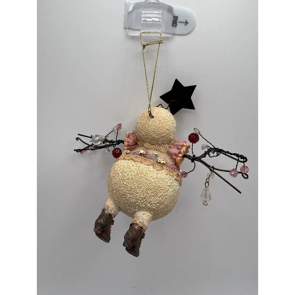 Snowman Ornament Victorian Lace Beaded Cottagecore Shabby Chic Pink Cream Resin